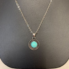 Load image into Gallery viewer, Mooncalf Handmade Silvertone Faux Turquoise Necklace
