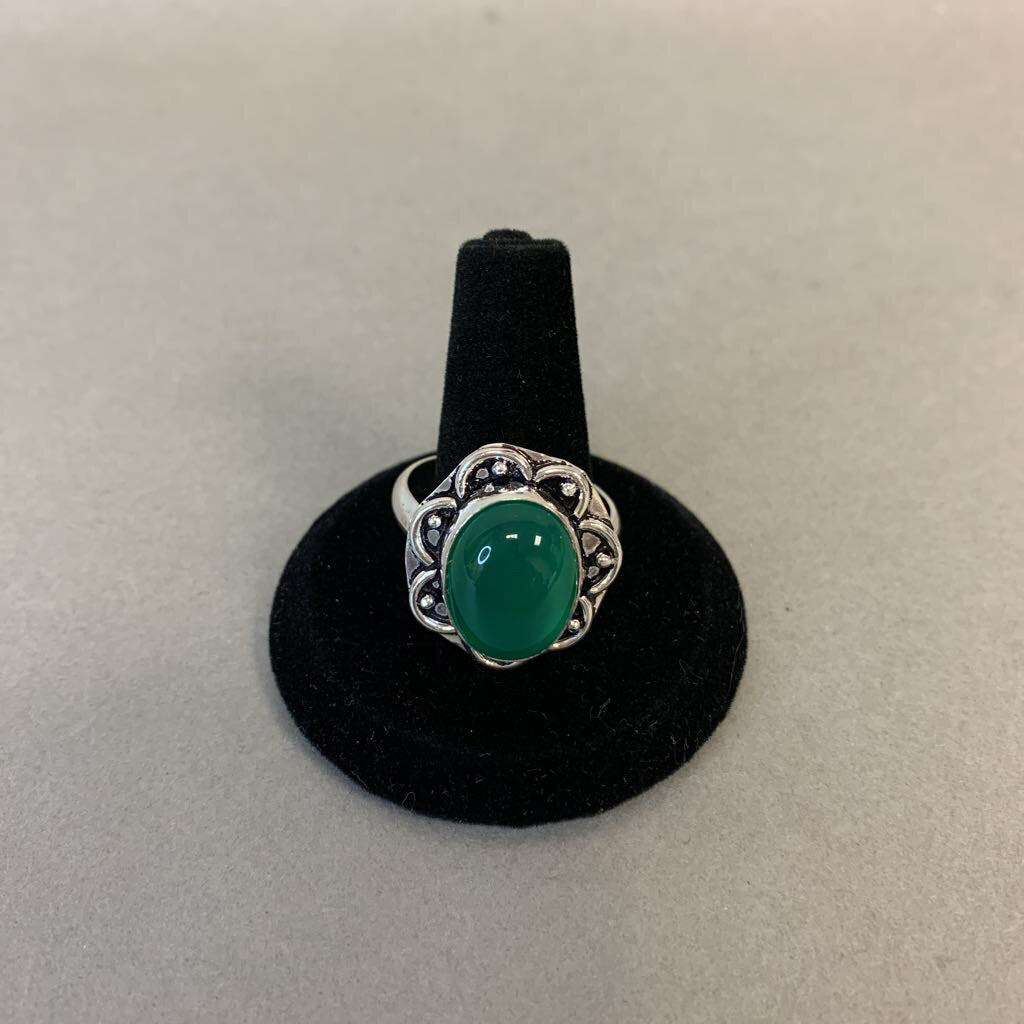 Silver Plated Green Dyed Quartz Ring sz 11