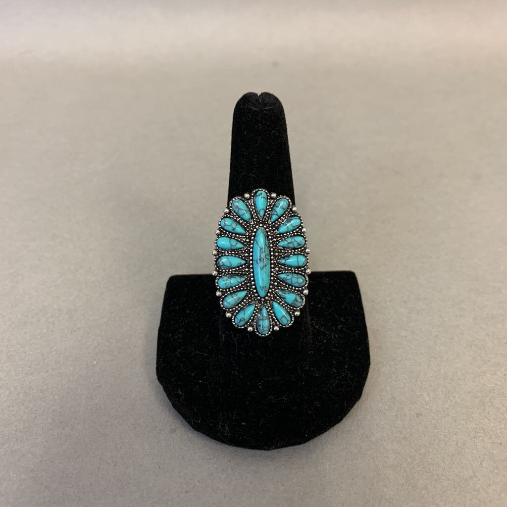 Mooncalf Handmade Silvertone Faux Turquoise Statement Ring (Adjustable)