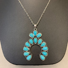 Load image into Gallery viewer, Mooncalf Handmade Faux Turquoise Squash Blossom Pendant on Chain
