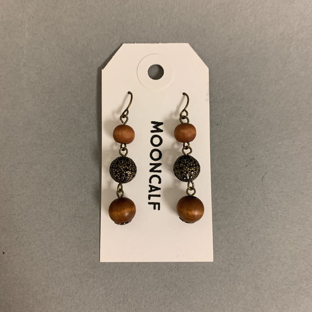 Mooncalf Handmade Brass & Wood Bead Earrings