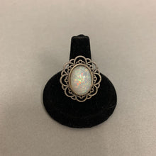 Load image into Gallery viewer, Mooncalf Handmade Silvertone Faux Opal Adjustable Ring
