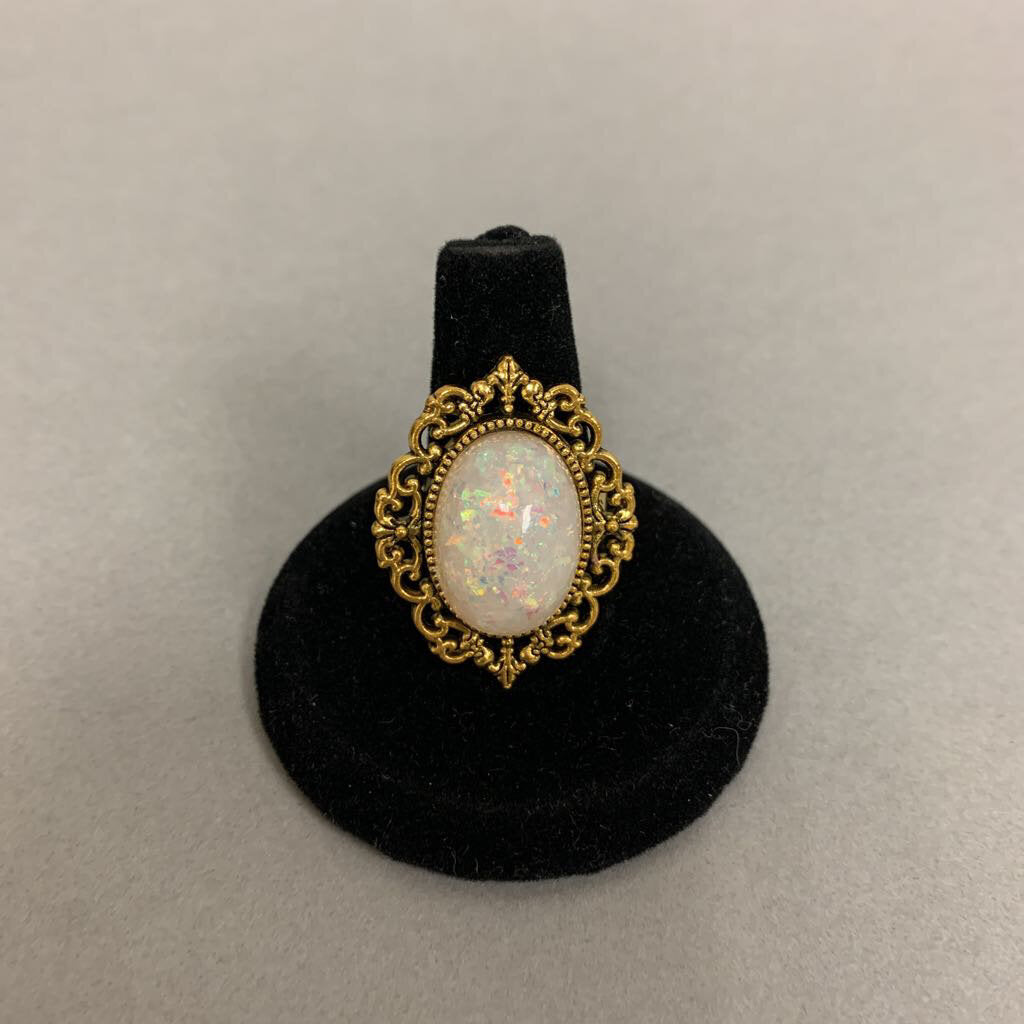 Mooncalf Handmade Goldtone Faux Opal Adjustable Ring