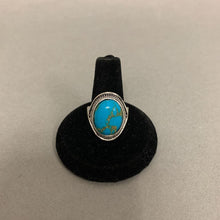 Load image into Gallery viewer, Mooncalf Handmade Antiqued Silvertone Faux Turquoise Ring sz 7
