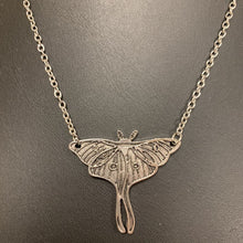 Load image into Gallery viewer, Mooncalf Handmade Silvertone Luna Moth Necklace
