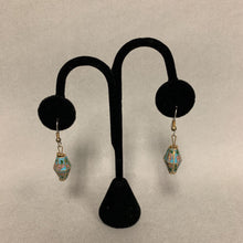 Load image into Gallery viewer, Vintage Turquoise Cloisonne Hexagonal Barrel Dangle Earrings
