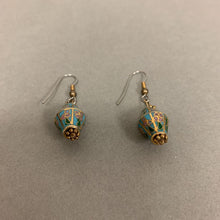 Load image into Gallery viewer, Vintage Turquoise Cloisonne Hexagonal Barrel Dangle Earrings
