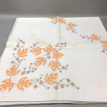 Load image into Gallery viewer, Vintage Embroidered Orange &amp; Brown Tablecloth (48x48)(As Is)
