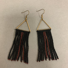 Load image into Gallery viewer, Brass Triangle Beaded Fringe Earrings
