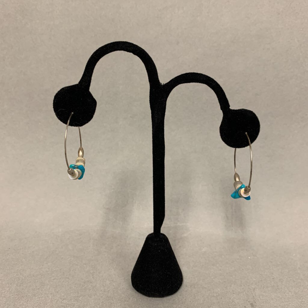 Sterling Shell Turquoise Bead Hoop Earrings