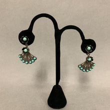 Load image into Gallery viewer, Silver Plated Faux Turquoise Fan Screw Back Earrings
