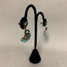 Load image into Gallery viewer, Silver Plated Faux Turquoise Fan Screw Back Earrings
