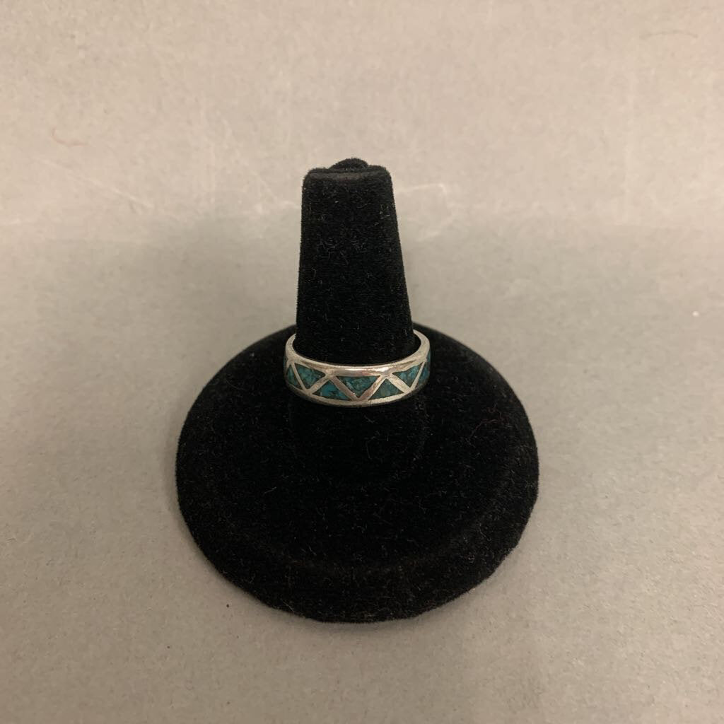 Sterling Turquoise Chip Inlay Ring sz 6.5