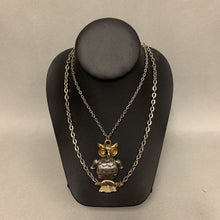 Load image into Gallery viewer, Vintage Two Tone Articulated Owl Pendant on Double Chain Necklace
