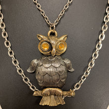 Load image into Gallery viewer, Vintage Two Tone Articulated Owl Pendant on Double Chain Necklace
