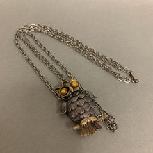 Load image into Gallery viewer, Vintage Two Tone Articulated Owl Pendant on Double Chain Necklace
