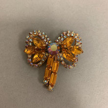 Load image into Gallery viewer, Vintage Gold Aurora Borealis Rhinestone Bow Brooch Pin (2&quot;)
