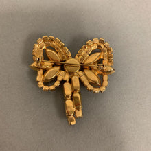 Load image into Gallery viewer, Vintage Gold Aurora Borealis Rhinestone Bow Brooch Pin (2&quot;)
