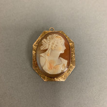 Load image into Gallery viewer, 10K Gold Cameo 1.75&quot; Brooch Pin w/ Pendant Bail (7.8g)
