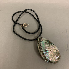 Load image into Gallery viewer, Abalone Pendant on Black Faux Leather Braided Toggle Necklace
