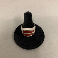 Load image into Gallery viewer, Sterling Red Coral Stripe Ring sz 11
