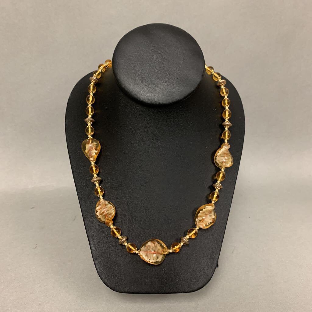 Gold Art Glass Beaded Necklace (24