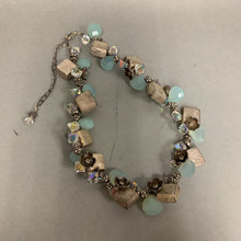 Load image into Gallery viewer, Aqua &amp; Iridescent Crystal Bead Silvertone Flowers &amp; Cubes Necklace (17&quot;)
