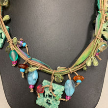 Load image into Gallery viewer, Czech Glass Bead Textile Dyed Carved Bone Vine Necklace (40&quot;)
