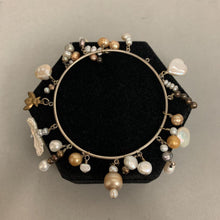 Load image into Gallery viewer, Silver Multicolor Freshwater Pearl Dangle Bangle Bracelet
