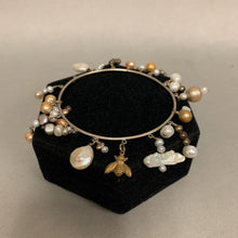 Load image into Gallery viewer, Silver Multicolor Freshwater Pearl Dangle Bangle Bracelet
