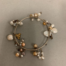Load image into Gallery viewer, Silver Multicolor Freshwater Pearl Dangle Bangle Bracelet

