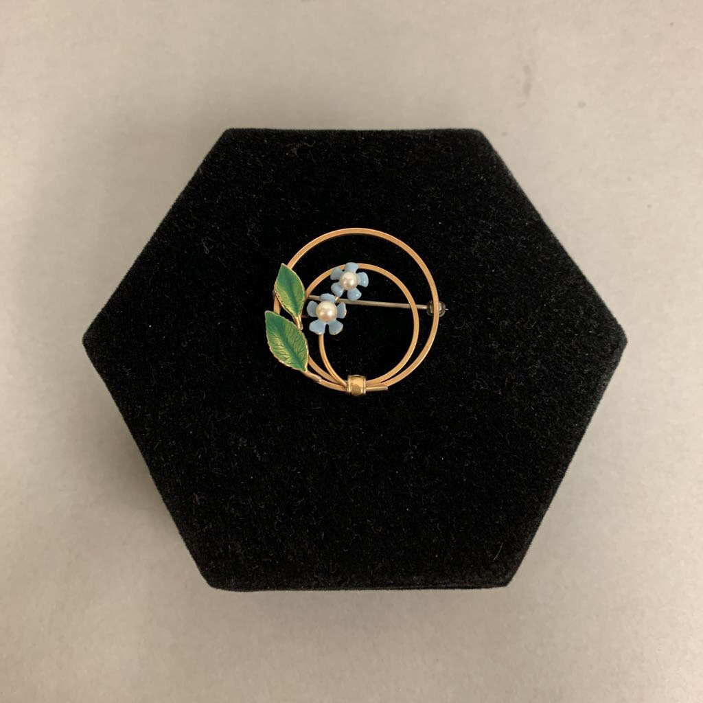 Vintage Krementz Goldtone Enamel Forget Me Not Brooch Pin (1.25