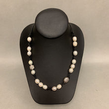 Load image into Gallery viewer, Tica Rosa Baroque Pearl Black Leather Cord Station Necklace (19&quot;)
