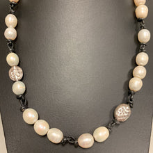 Load image into Gallery viewer, Tica Rosa Baroque Pearl Black Leather Cord Station Necklace (19&quot;)
