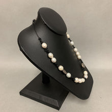 Load image into Gallery viewer, Tica Rosa Baroque Pearl Black Leather Cord Station Necklace (19")
