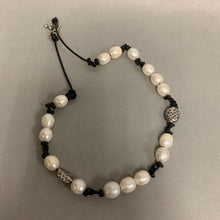 Load image into Gallery viewer, Tica Rosa Baroque Pearl Black Leather Cord Station Necklace (19&quot;)
