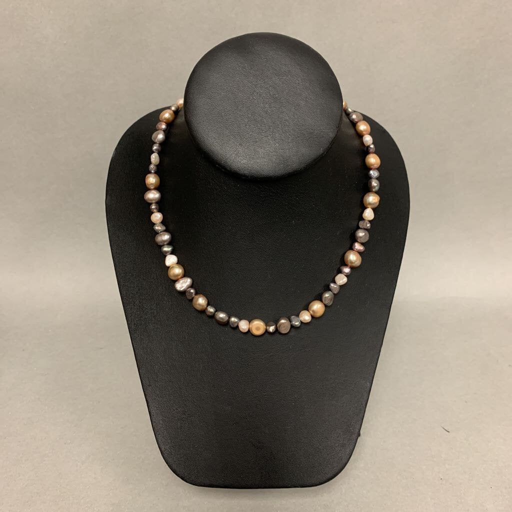 White Tan & Gray Freshwater Pearl Toggle Necklace (17