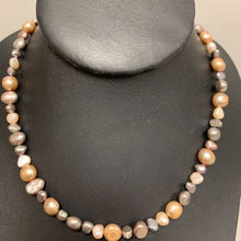 Load image into Gallery viewer, White Tan &amp; Gray Freshwater Pearl Toggle Necklace (17&quot;)

