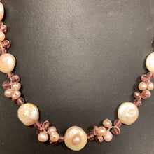 Load image into Gallery viewer, Freshwater Pearl &amp; Rose Swarovski Crystal Bead Threaded Necklace (19")
