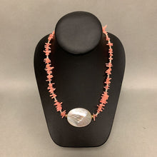 Load image into Gallery viewer, Pink Coral Freshwater Pearl Mother of Pearl Focal Bead Necklace (18&quot;)
