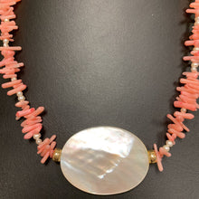 Load image into Gallery viewer, Pink Coral Freshwater Pearl Mother of Pearl Focal Bead Necklace (18&quot;)
