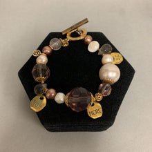 Load image into Gallery viewer, Be Here Now Goldtone Pearl Glass Bead Toggle Charm Bracelet (7.5&quot;)
