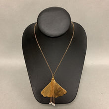 Load image into Gallery viewer, Gold Plated Ginko Leaf w/ Pearl Tassel Necklace (17&quot;)
