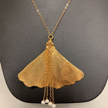 Load image into Gallery viewer, Gold Plated Ginko Leaf w/ Pearl Tassel Necklace (17&quot;)
