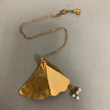 Load image into Gallery viewer, Gold Plated Ginko Leaf w/ Pearl Tassel Necklace (17&quot;)
