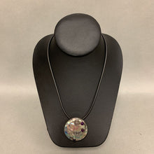 Load image into Gallery viewer, Sterling Abalone Amethyst Art Pendant on Black Rubber Cord Necklace (17&quot;)
