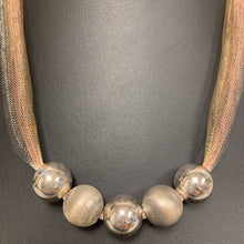 Load image into Gallery viewer, Italian Sterling Tri-tone Mesh Necklace w/ Sterling Beads (20&quot;)
