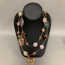 Load image into Gallery viewer, David Aubrey Mixed Resin Art Glass Bronze &amp; Textile Beaded Necklace (38&quot;)
