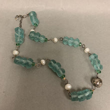 Load image into Gallery viewer, Frosted Aqua Glass Freshwater Pearl Sterling Accent Necklace (19&quot;)
