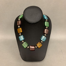 Load image into Gallery viewer, Multicolor Foiled Art Glass Square Bead Sterling Accent Necklace (18&quot;)
